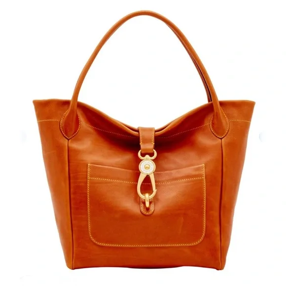 DOONEY & BOURKE Florentine Camel Leather Italian Logo Lock Tote - Picture 16 of 16